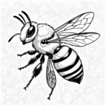 A honey bee with a black and white background.